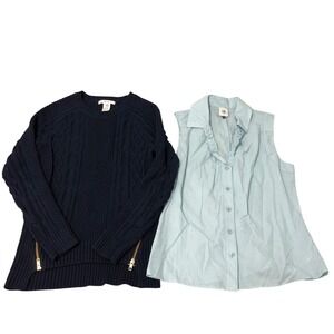 Cabi Sweater and Blouse Bundle Womens S Blue Cable‎ Knit Zipper Ruffle Lot